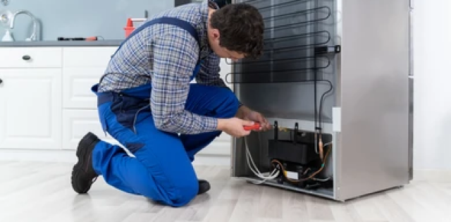 Technician repairing fridge