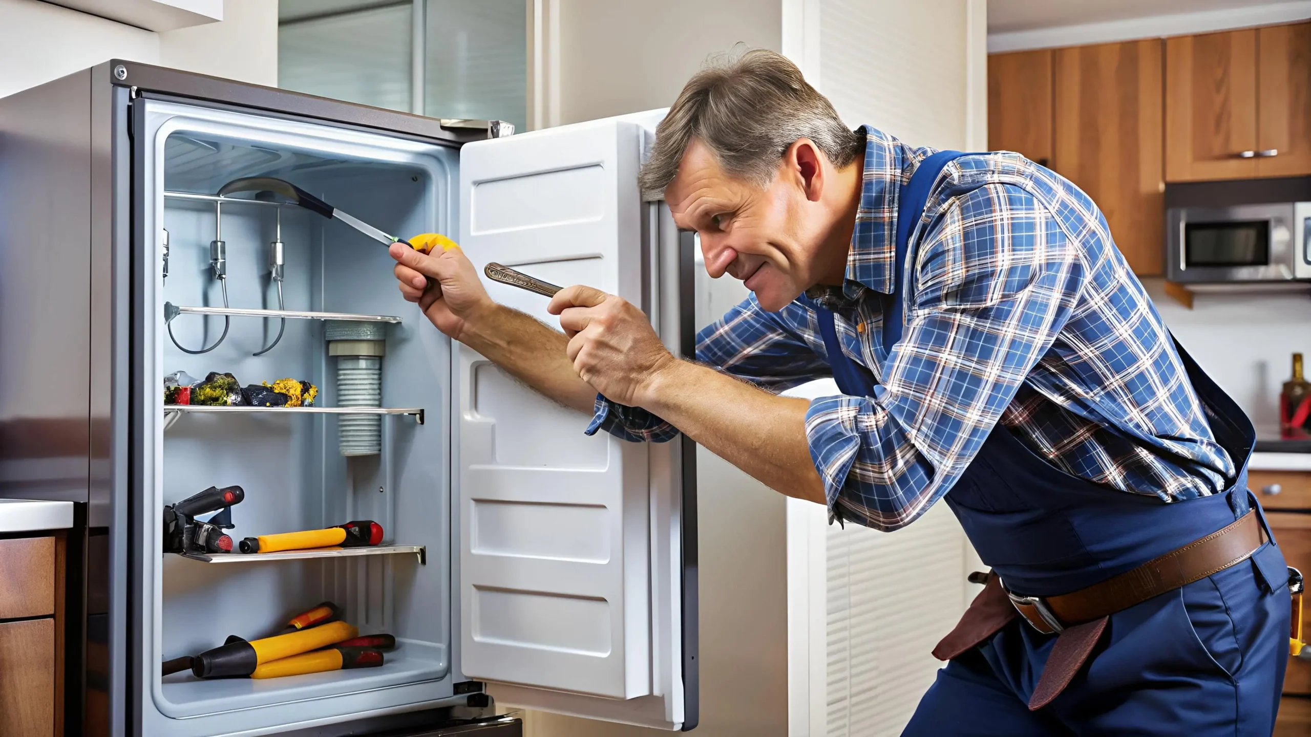 Technician repairing appliance in Winnipeg