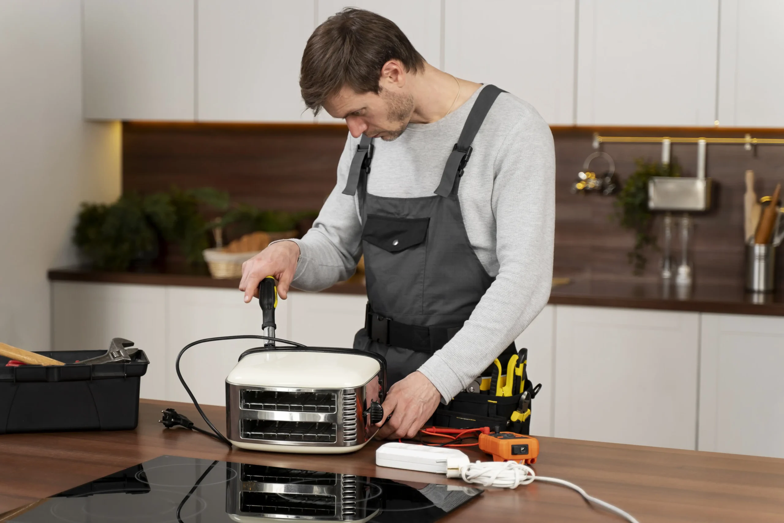 Technician repairing fridge